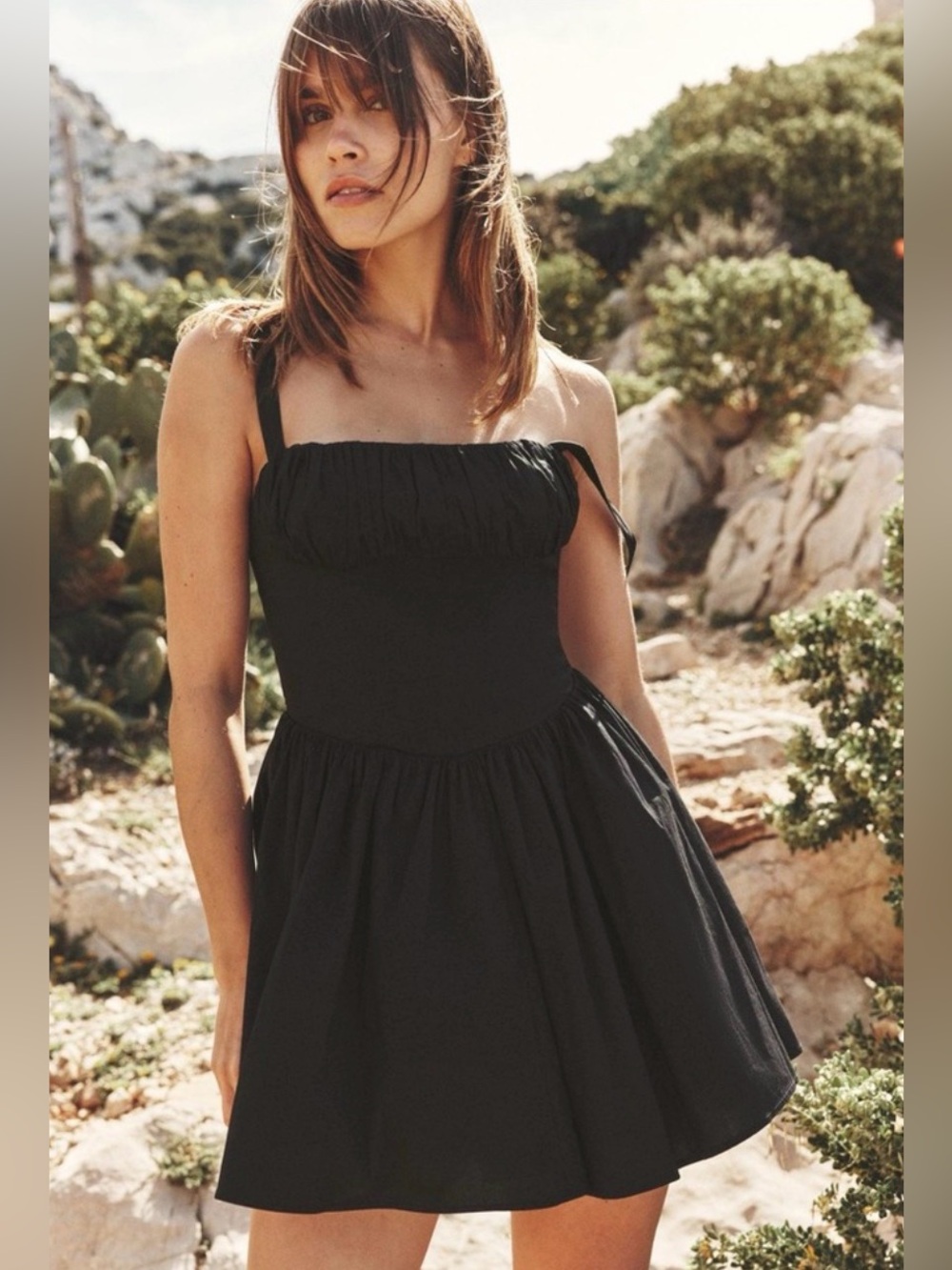 Zara Black LBD Ruched Bust Voluminous Mini Dress Babydoll Fit Flare Size Large